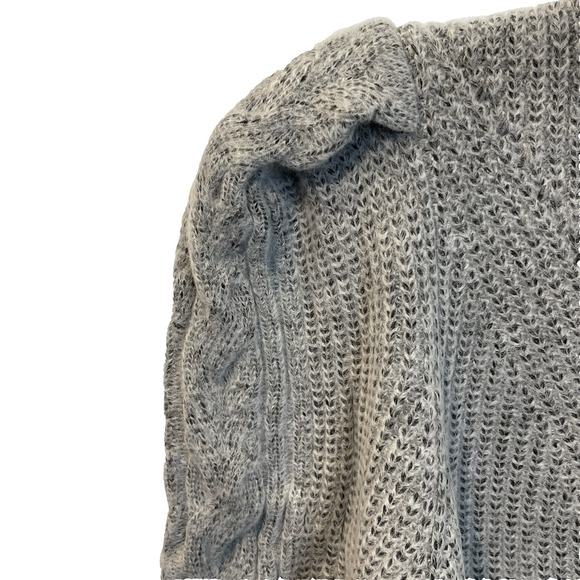 Industry Republic Women's SP Gray Heather Mock Neck Cable Knit Puffed Sleeves - Picture 4 of 11